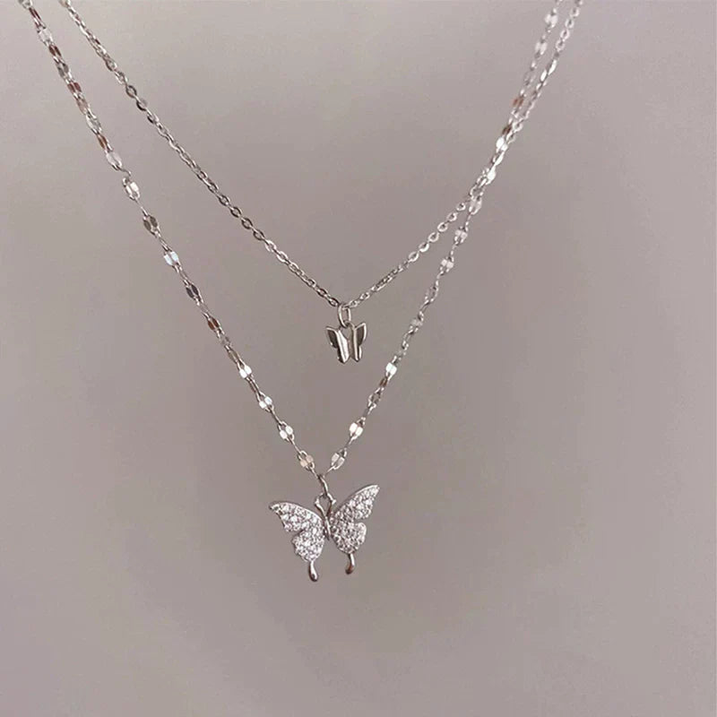 Luxury Silver Double Butterfly Necklace Pendant - Zaylure Jewels