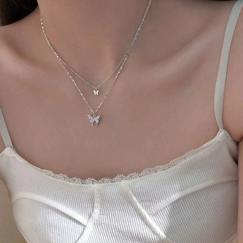 Luxury Silver Double Butterfly Necklace Pendant - Zaylure Jewels