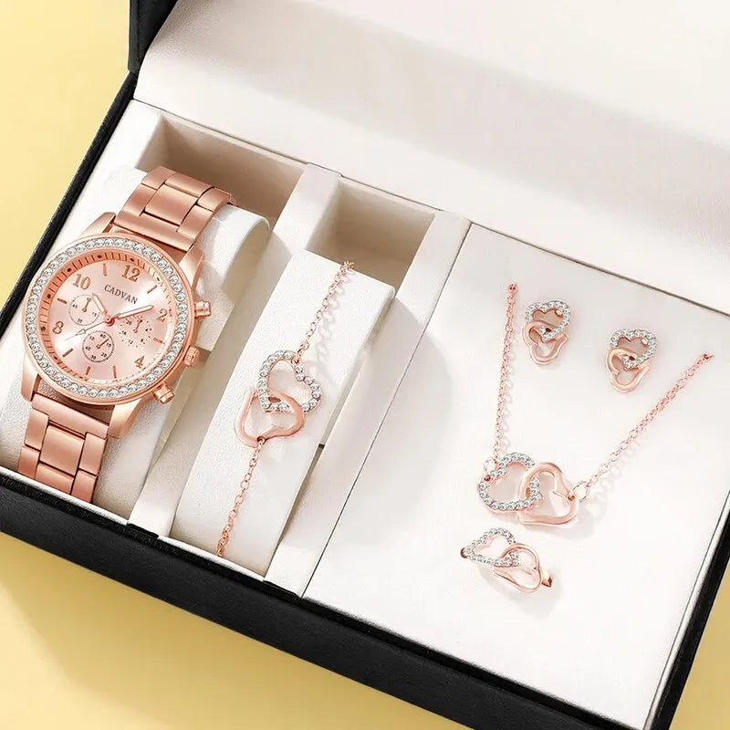 Rose Gold Ring & Watch Jewelry Set – 6 PCS - Zaylure Jewels