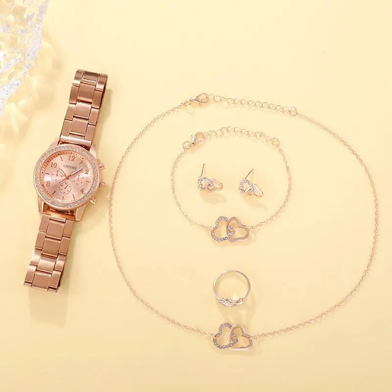 Rose Gold Ring & Watch Jewelry Set – 6 PCS - Zaylure Jewels