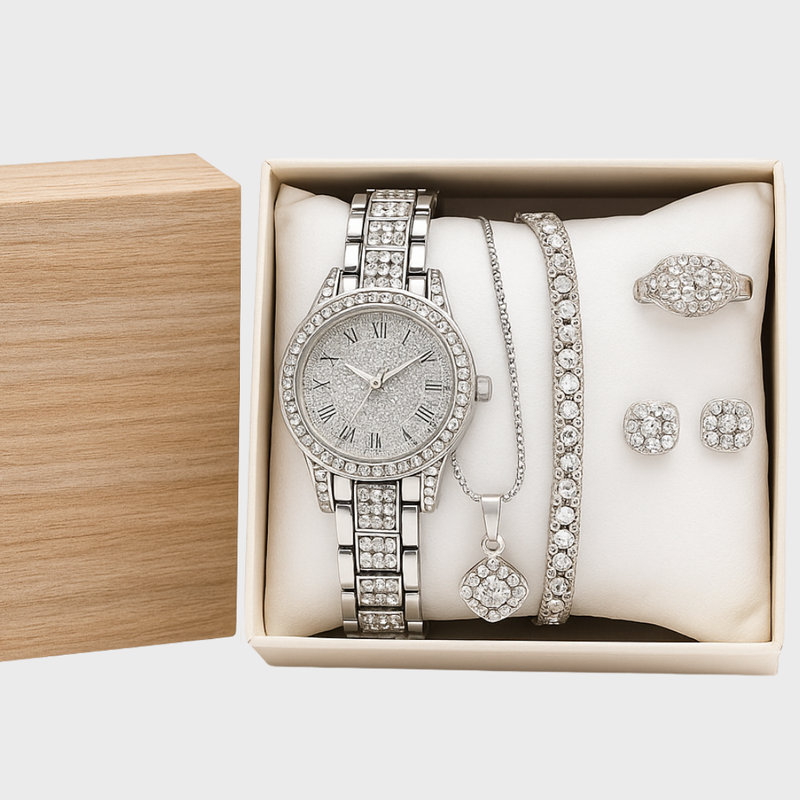Elegant Alloy Watch & Jewelry Set – 6 PCS